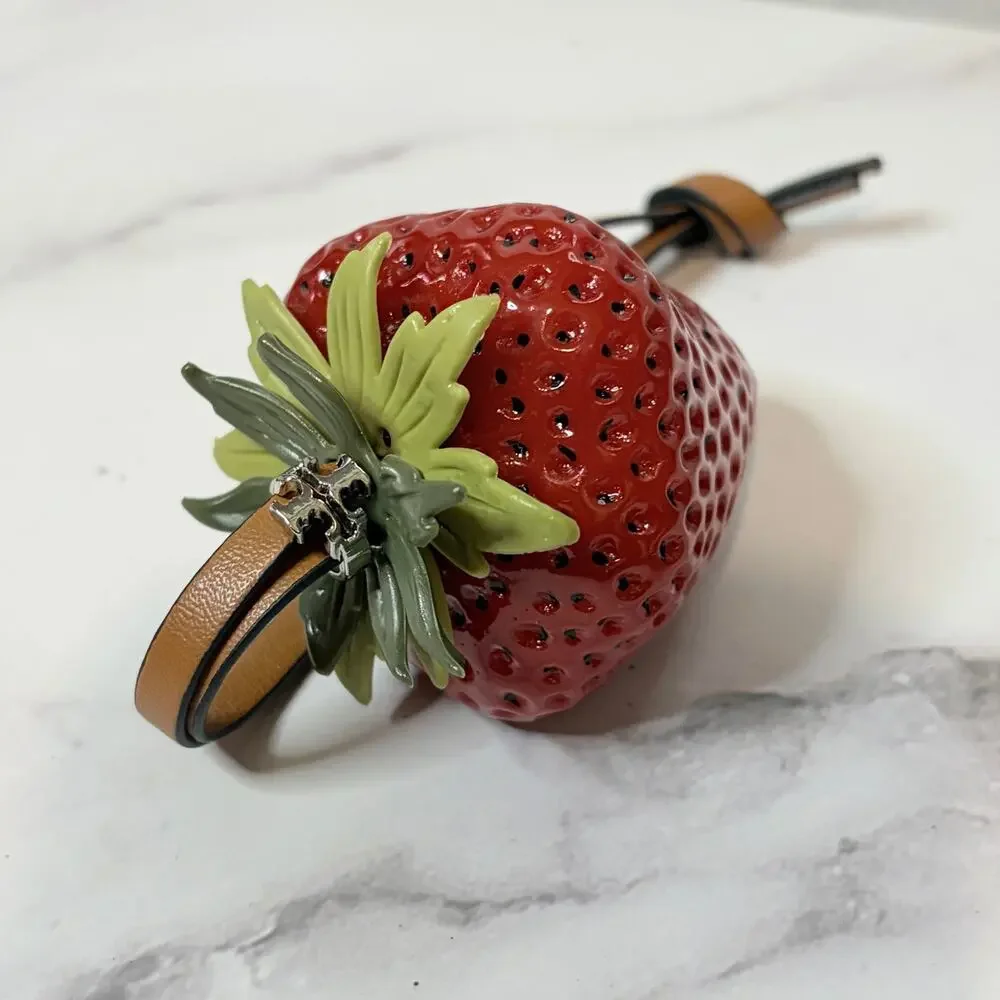 Tory Burch Red Strawberry Bag Charm w/ Leather Strap New Without Tags